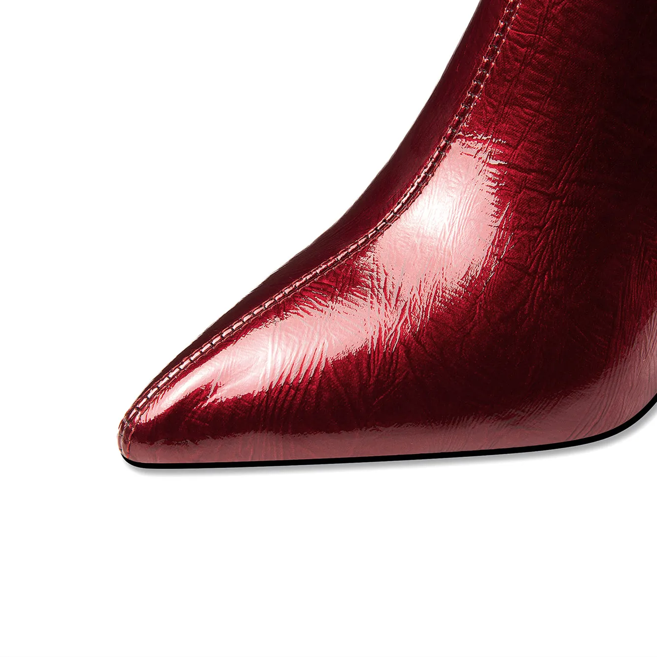 TinaCus Glossy Patent Leather Women's Handmade Chunky Heel Pointed Toe Side zip Up Ankle Booties with Exquisite Buckle Decor