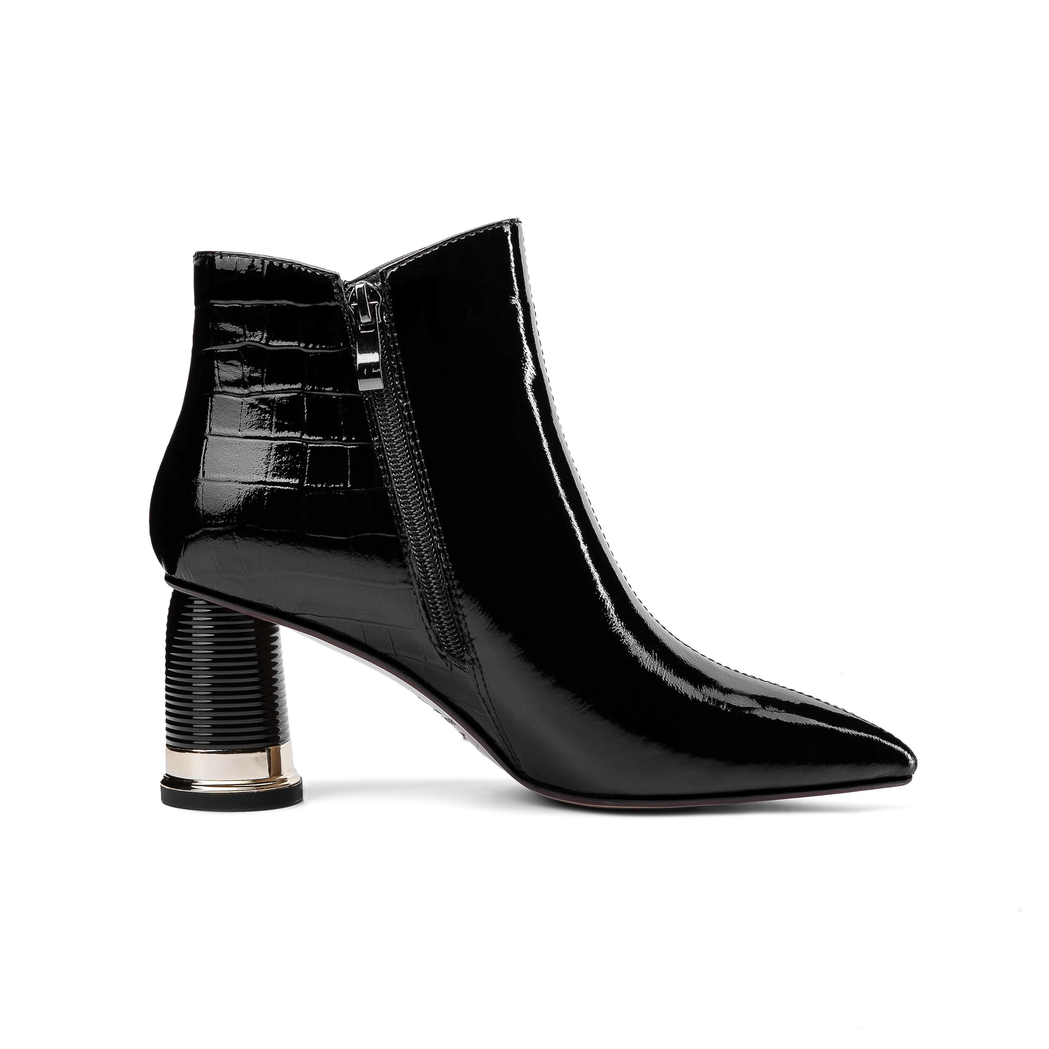 TinaCus Women's Patent Leather Handmade Pointed Toe Side Zip Up Stylish Cylindrical Mid Heel Ankle Boots