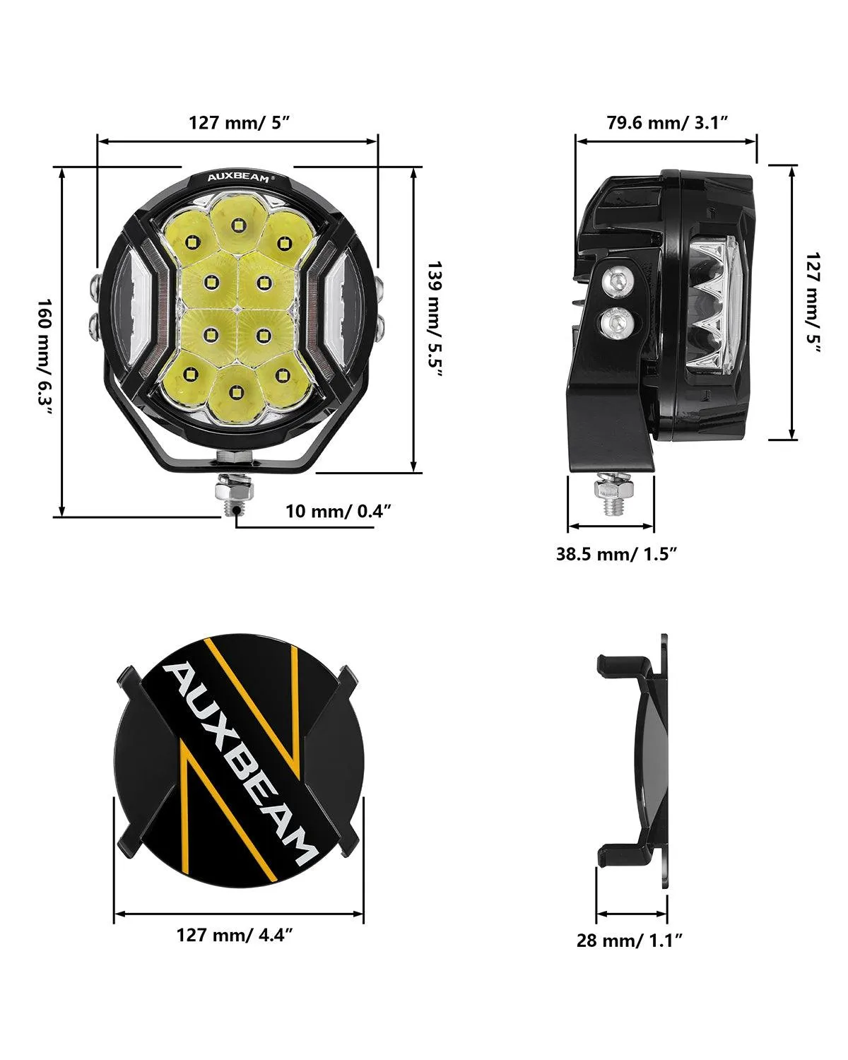 V-ULTRA Series | 5 Inch 172W LED Side Shooter Amber/White Pod Lights with Amber DRL