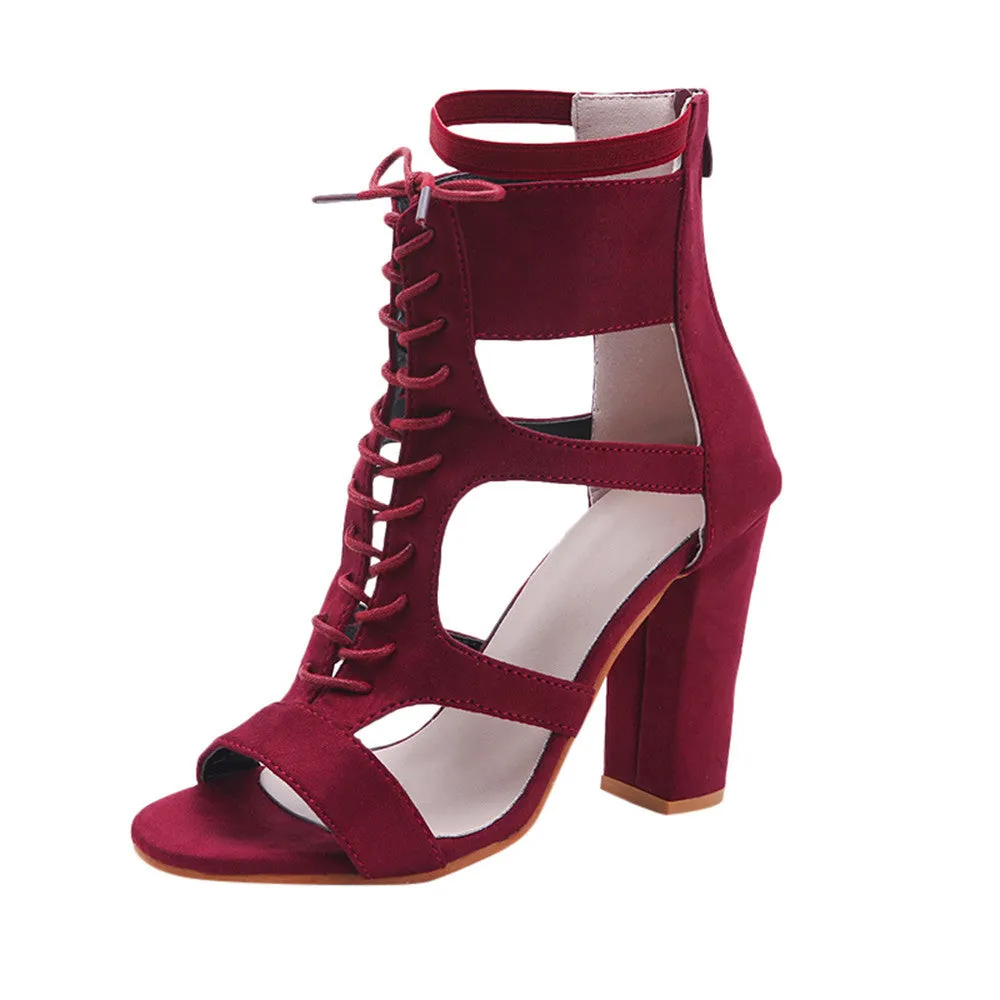 Women Ladies Sandals Pointed Toe High Heels Zip Office Solid Straps Heel Shoes