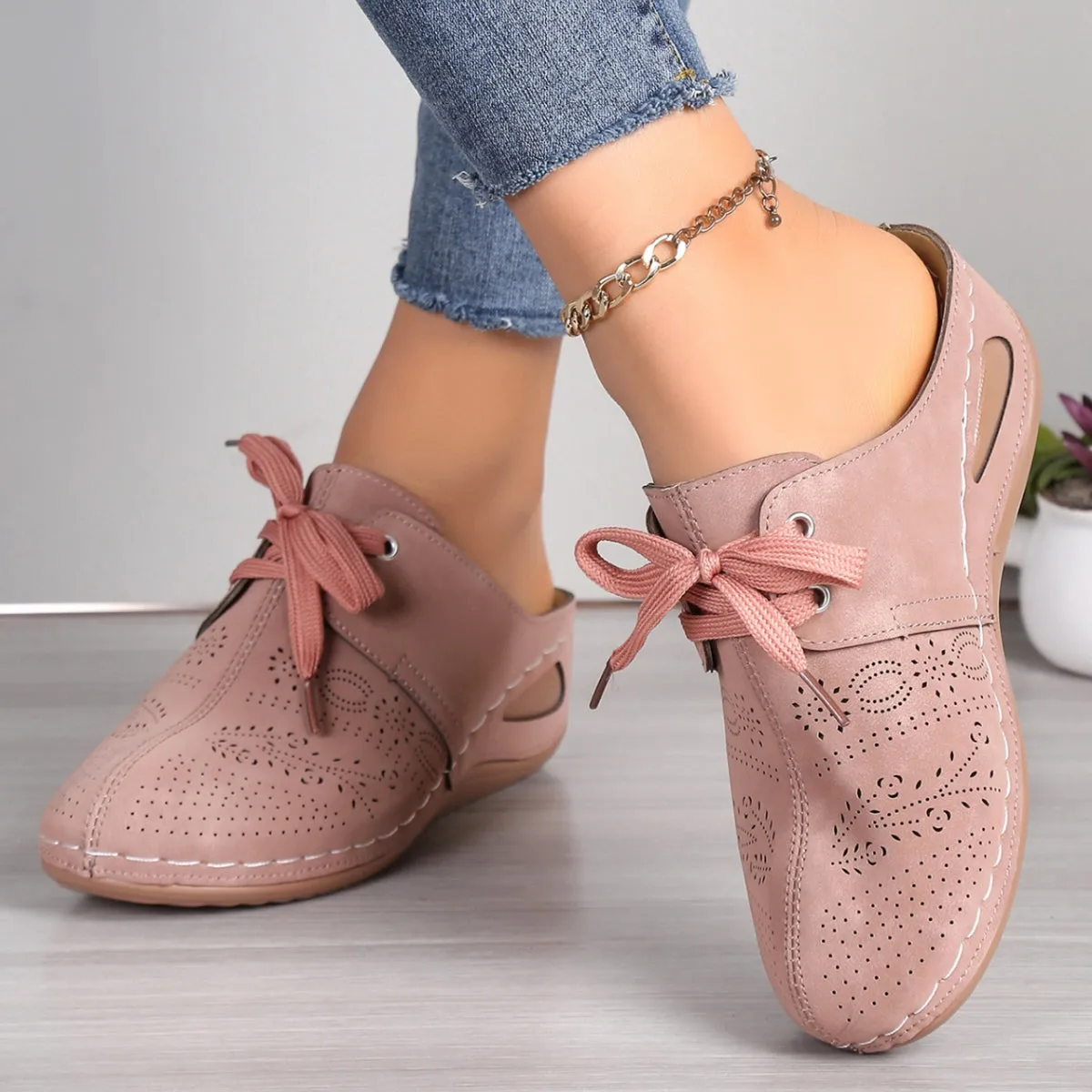 Women's Lace-Up Round Toe Wedge Sandals