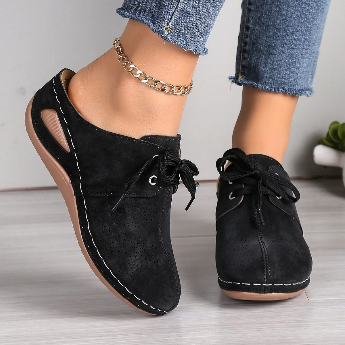 Women's Lace-Up Round Toe Wedge Sandals