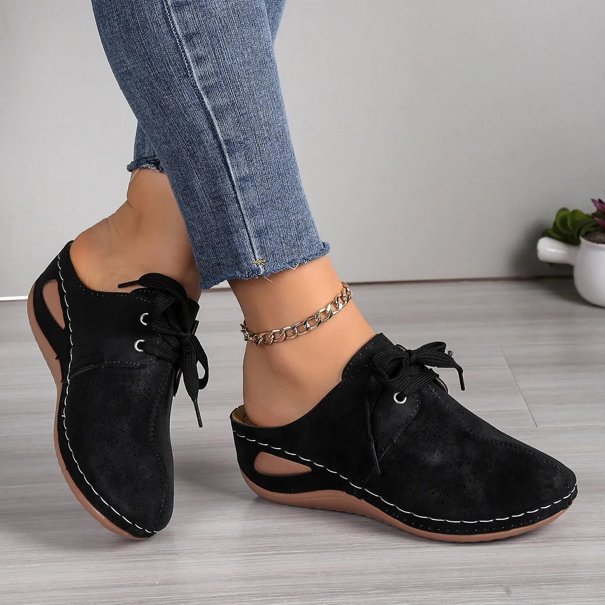 Women's Lace-Up Round Toe Wedge Sandals