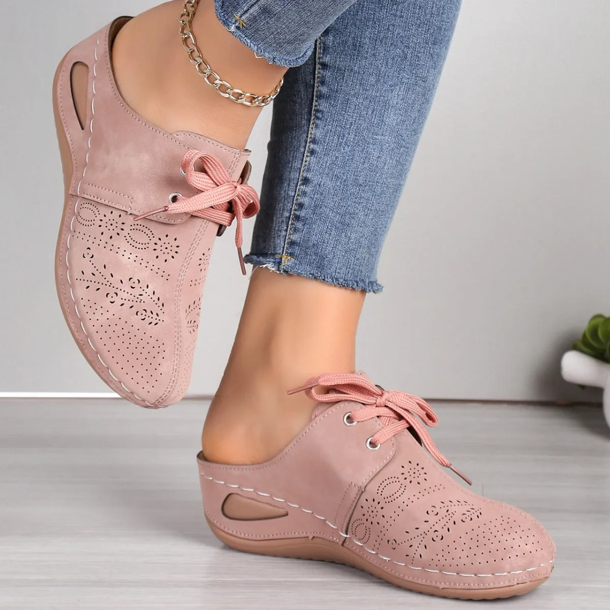 Women's Lace-Up Round Toe Wedge Sandals