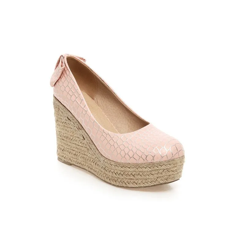 Women's Pumps Crocodile Pattern Woven Wedge Heel Platform Shoes